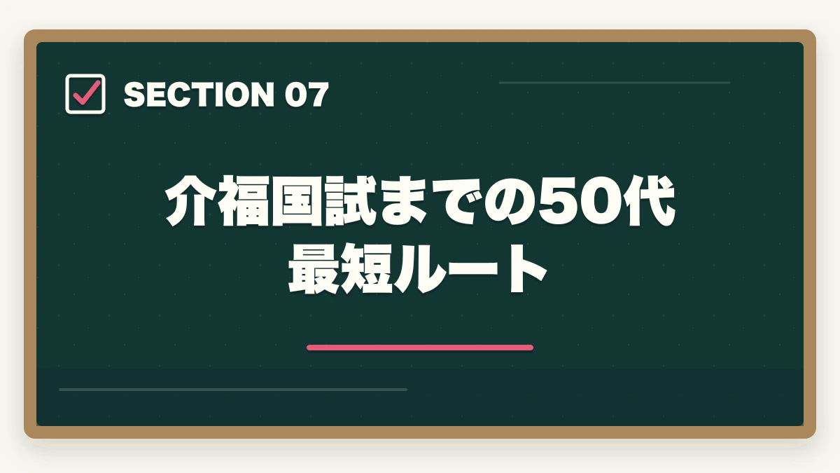 介福国試までの50代最短ルート｜実務者研修 50代 未経験 体験談|3パターンの本音と50代向けスクール選び完全ガイドの図解