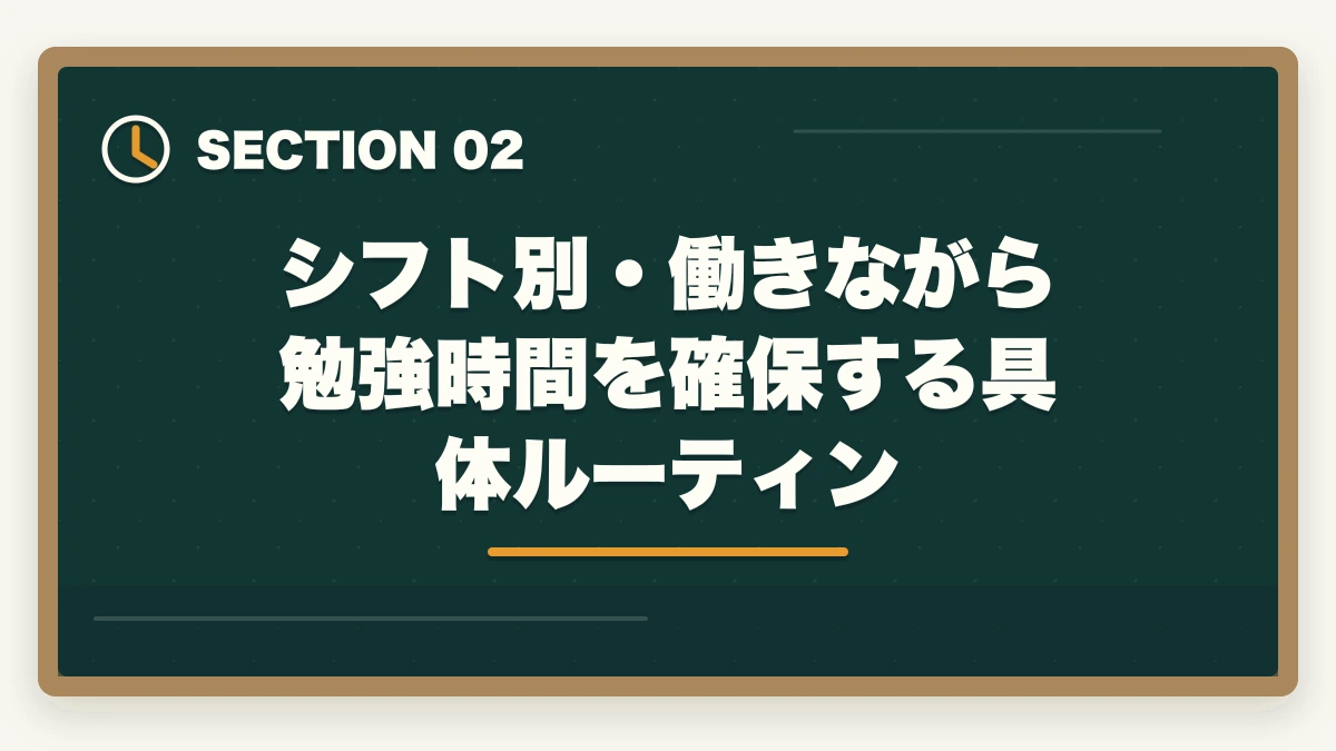 シフト別・働きながら勉強時間を確保する具体ルーティン|介護福祉士の勉強法|働きながら合格する10年介護経験者のリアル攻略法【2026年最新】の図解