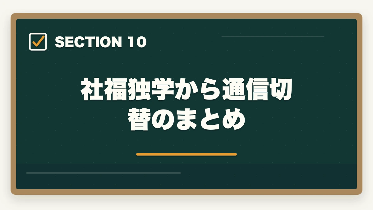 社福独学から通信切替のまとめ｜社会福祉士通信講座へ切替えるべきタイミング|独学失敗から合格の図解