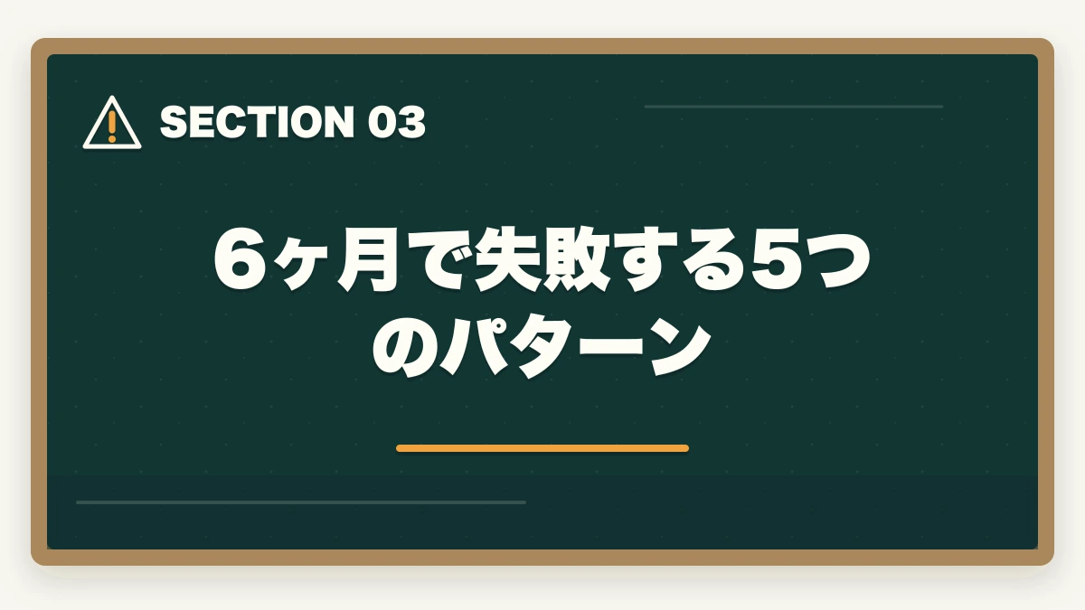 6ヶ月で失敗する5つのパターン｜介護福祉士通信講座おすすめ3社|最短6ヶ月で合格する選び方の図解