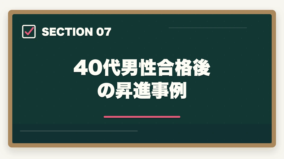 40代男性合格後の昇進事例｜介護福祉士通信講座おすすめ3社|40代男性が家族と両立し合格の図解