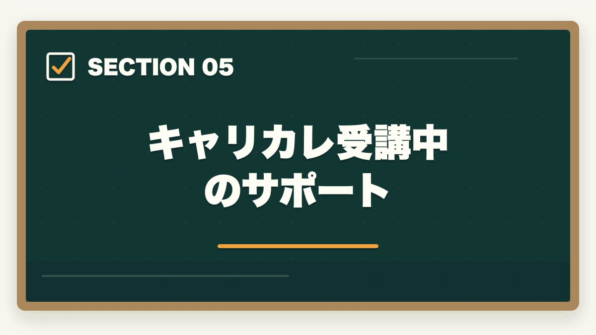キャリカレ受講中のサポート｜登販キャリカレ評判|全額返金保証+2講座目無料の特長と注意点の図解