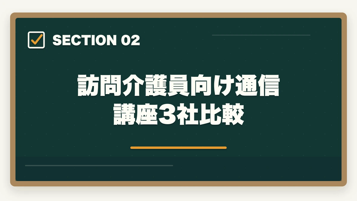 訪問介護員向け通信講座3社比較｜介護福祉士通信講座おすすめ3社|訪問介護員が隙間時間で合格の図解