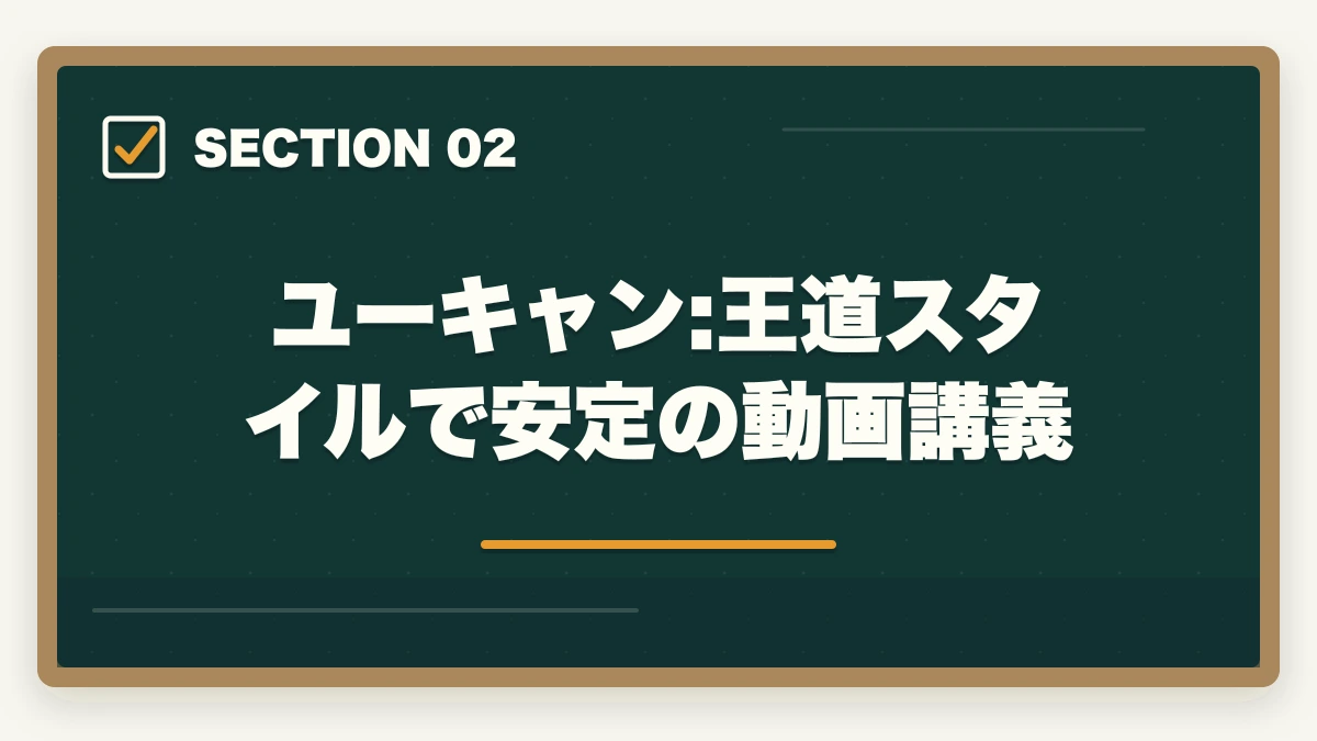 ユーキャン:王道スタイルで安定の動画講義｜登録販売者の動画講座おすすめ3社をスマホ学習者向け徹底比較の図解