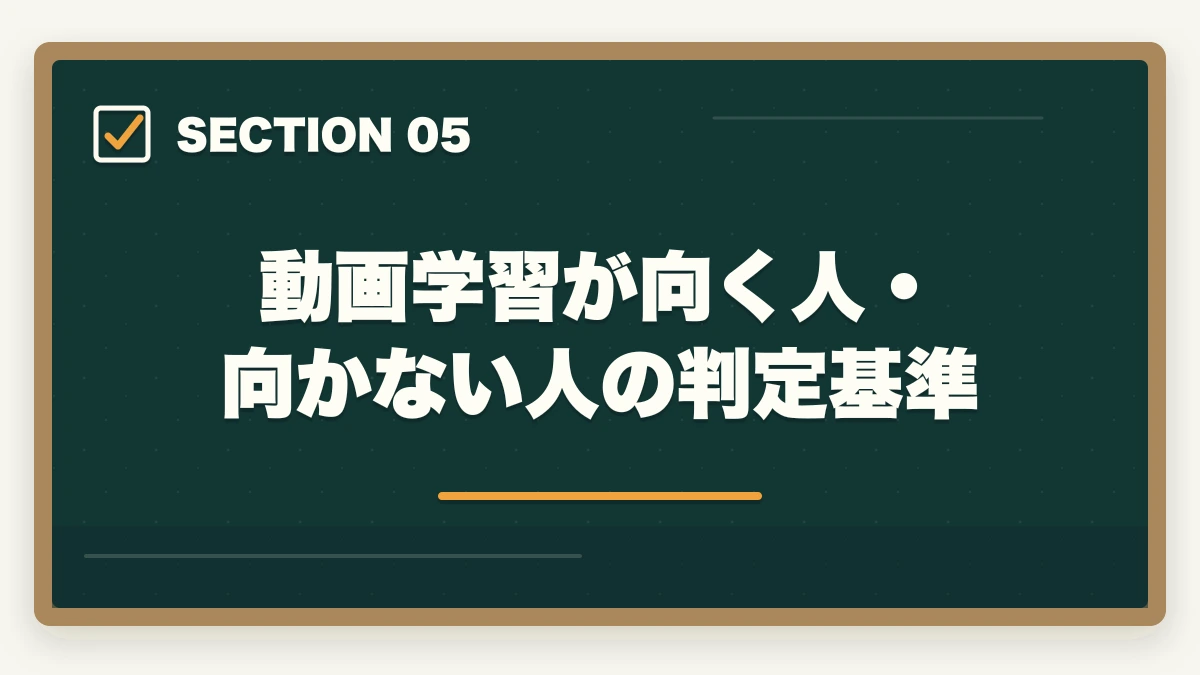 動画学習が向く人・向かない人の判定基準｜登録販売者の動画講座おすすめ3社をスマホ学習者向け徹底比較の図解