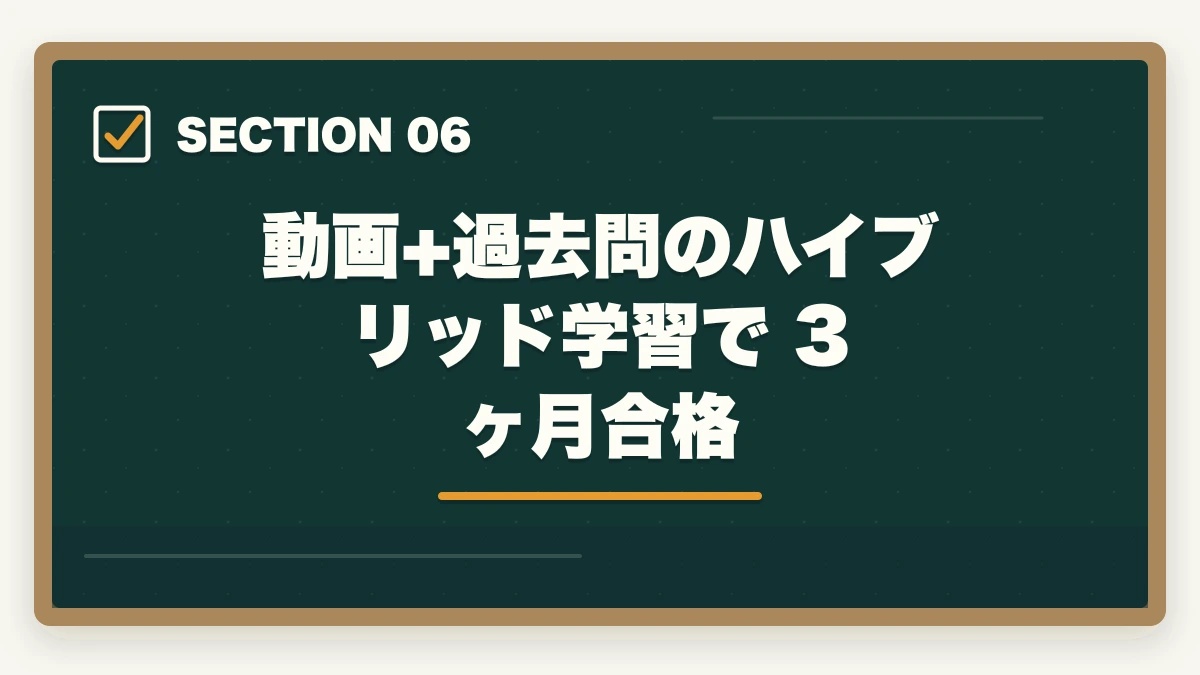 動画+過去問のハイブリッド学習で 3ヶ月 合格｜登録販売者の動画講座おすすめ3社をスマホ学習者向け徹底比較の図解