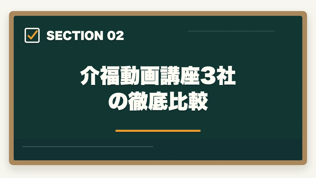介福動画講座3社の徹底比較｜介護福祉士の動画講座おすすめ3社をスマホ学習者向けに比較の図解