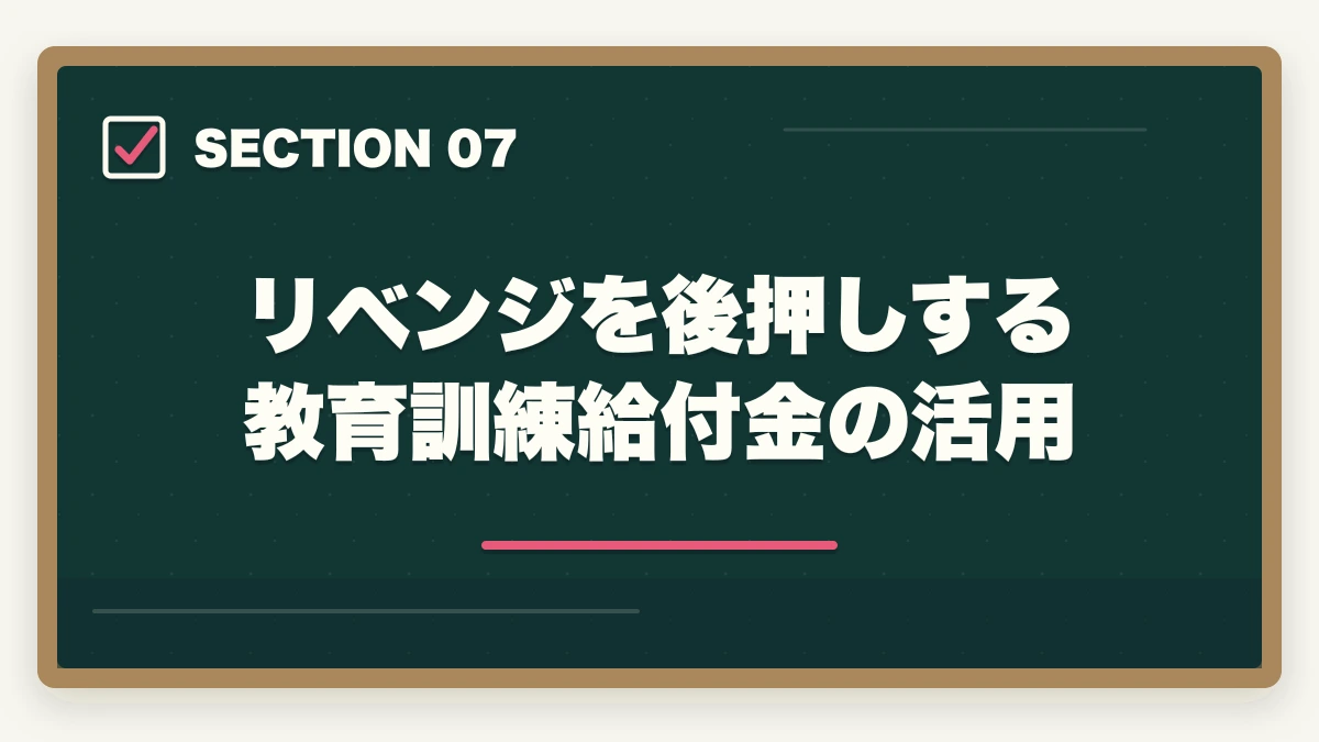リベンジを後押しする教育訓練給付金の活用｜社会福祉士で1点足りなかった人の70%が合格するリベンジ戦略の図解