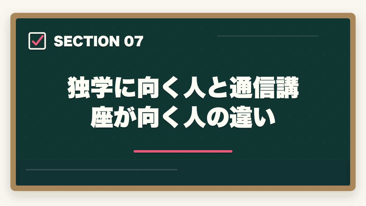 独学に向く人と通信講座が向く人の違い｜ケアマネを独学1年で合格する介護経験者向け学習ロードマップの図解