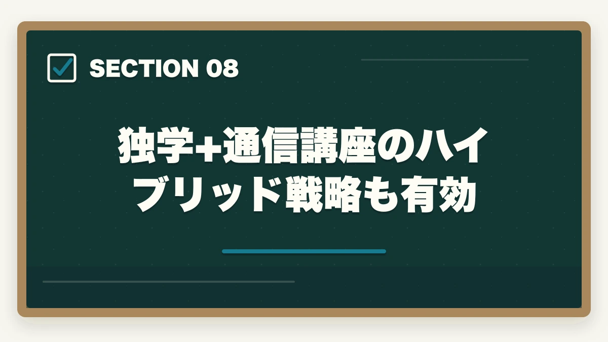 独学+通信講座のハイブリッド戦略も有効｜ケアマネを独学1年で合格する介護経験者向け学習ロードマップの図解
