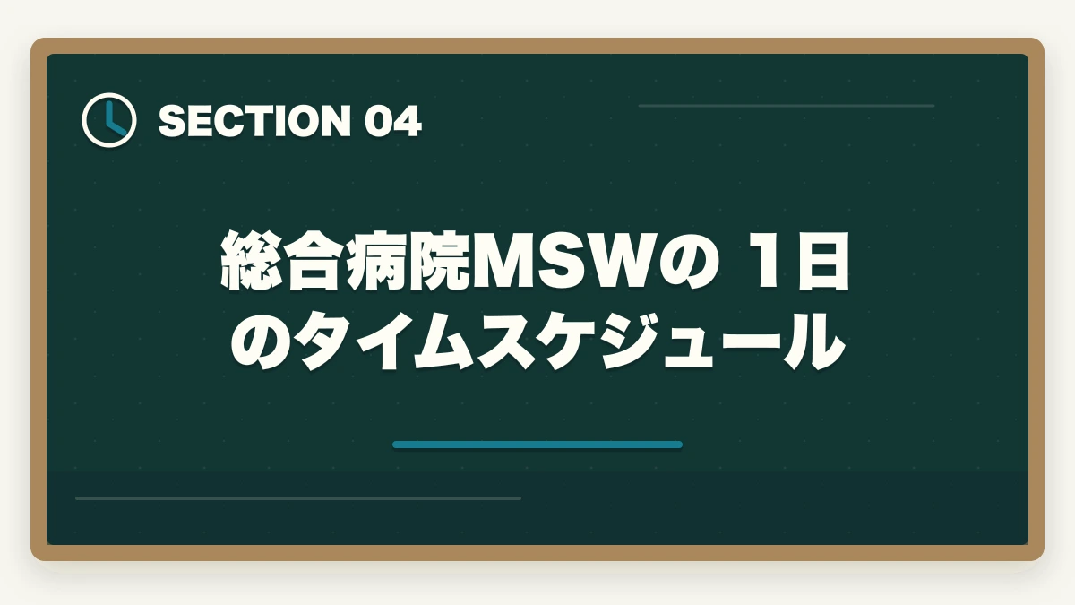 総合病院MSWの 1日 のタイムスケジュール｜社会福祉士からMSW転職する3ルートと病院別年収相場の徹底解説の図解