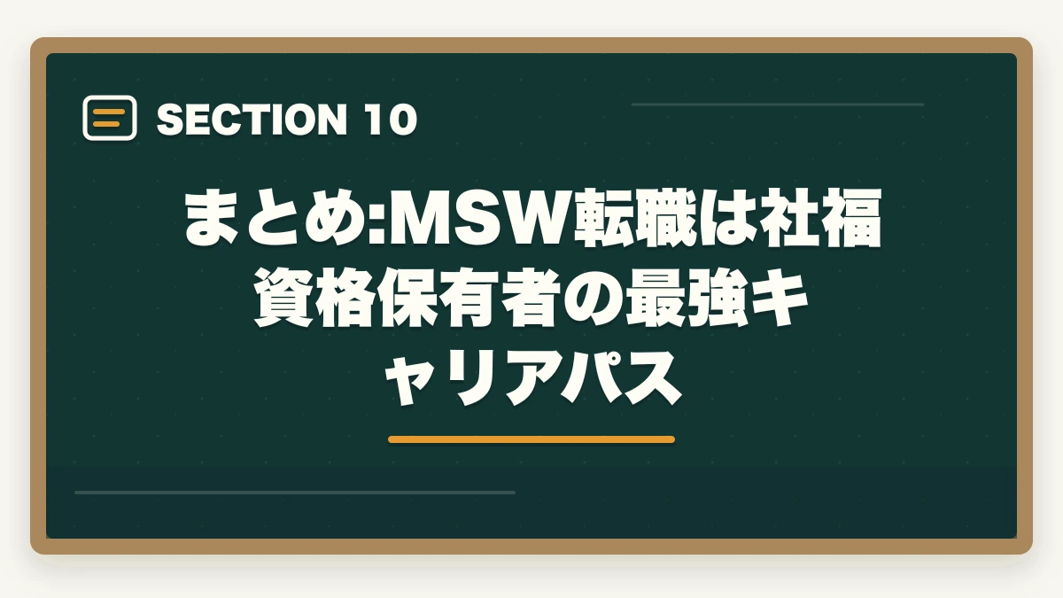 まとめ:MSW転職は社福資格保有者の最強キャリアパス｜社会福祉士からMSW転職する3ルートと病院別年収相場の徹底解説の図解