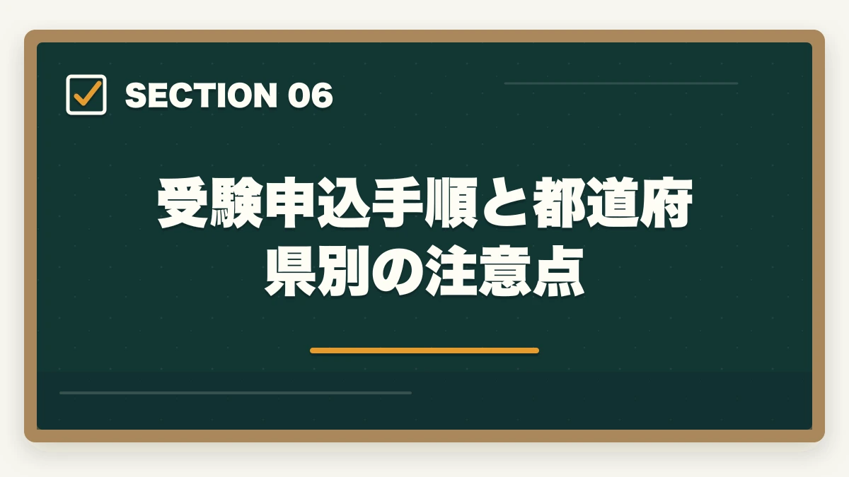 受験申込手順と都道府県別の注意点｜ケアマネ受験資格2026|10年介護経験者が条件・実務経験5年900日の計算・申込手順を完全解説の図解