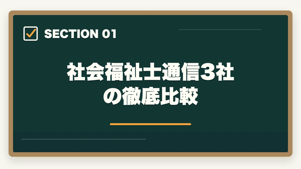 社会福祉士通信3社の徹底比較｜社会福祉士通信講座のユーキャン大原アガルート3社徹底比較の図解