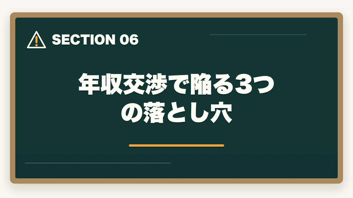 年収交渉で陥る3つの落とし穴｜介護転職で年収交渉を成功させる5つの伝え方と平均30万円アップ術の図解