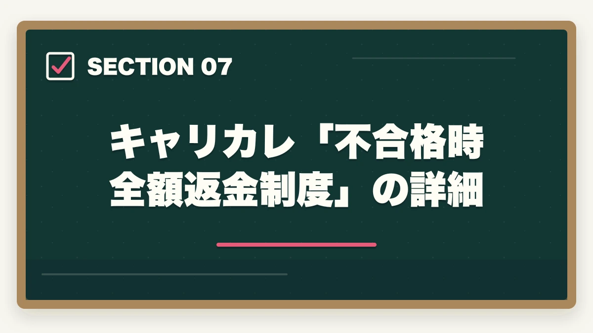 キャリカレ「不合格時全額返金制度」の詳細｜登録販売者キャリカレの評判は悪い？10年介護経験者がユーキャン比較・不合格時全額返金制度まで本音解説の図解