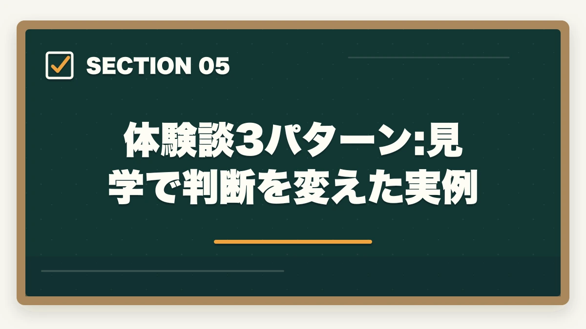 体験談3パターン:見学で判断を変えた実例｜介護施設見学のチェックリスト15項目|ブラック施設の見抜き方も解説の図解