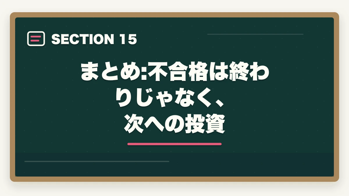まとめ:不合格は終わりじゃなく、次への投資｜介護福祉士に不合格でも諦めない|1年後合格を実現するリベンジ戦略の図解