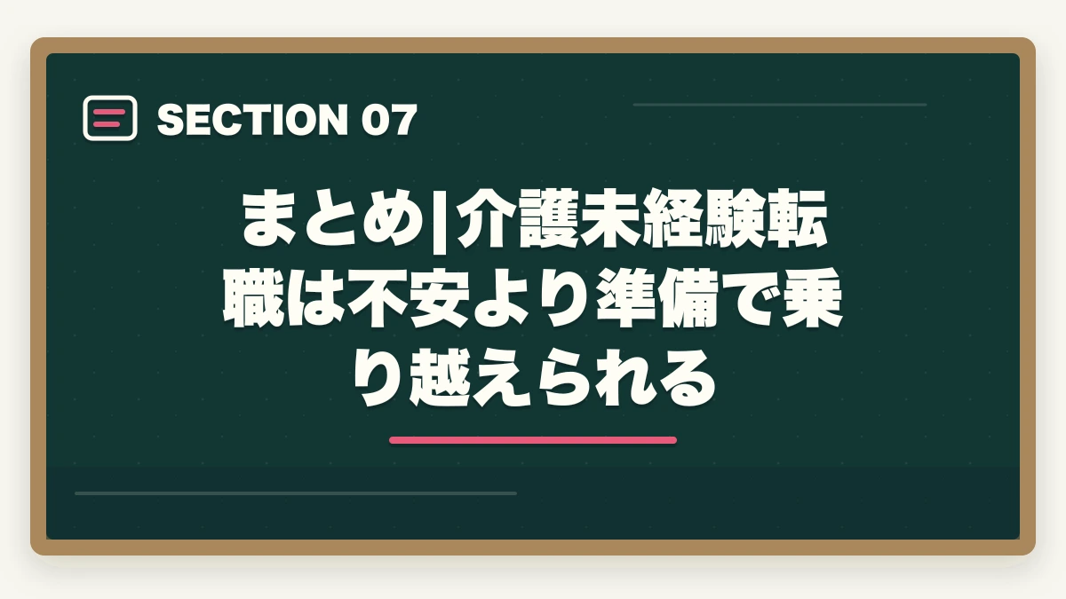 まとめ|介護未経験転職は不安より準備で乗り越えられる｜介護未経験から転職する完全ガイド|不安5つの解消法と未経験OK施設の見つけ方の図解