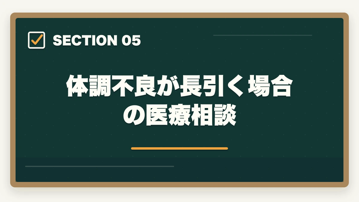 体調不良が長引く場合の医療相談｜介護の夜勤がきつい人の対処法5つ|夜勤専従/日勤のみ/派遣の選択肢で生活立て直しの図解