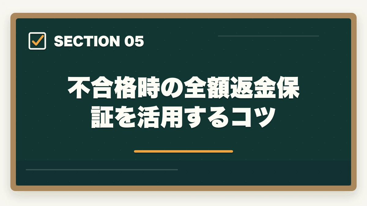 不合格時の全額返金保証を活用するコツ｜ケアマネ通信講座を最短で取る方法|短期合格に効く講座と勉強法を10年経験者が解説の図解