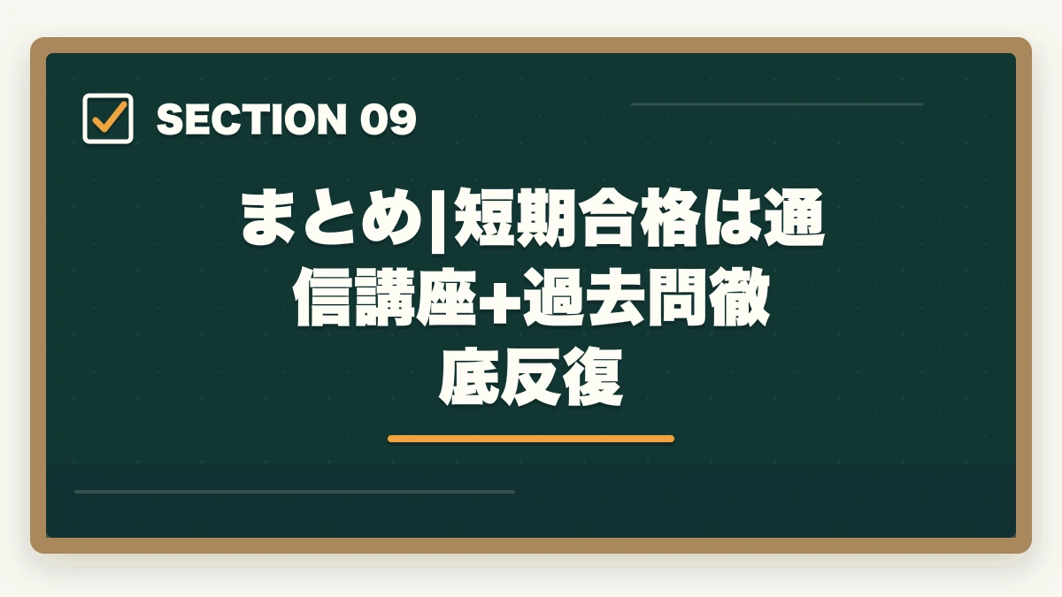 まとめ|短期合格は通信講座+過去問徹底反復｜ケアマネ通信講座を最短で取る方法|短期合格に効く講座と勉強法を10年経験者が解説の図解
