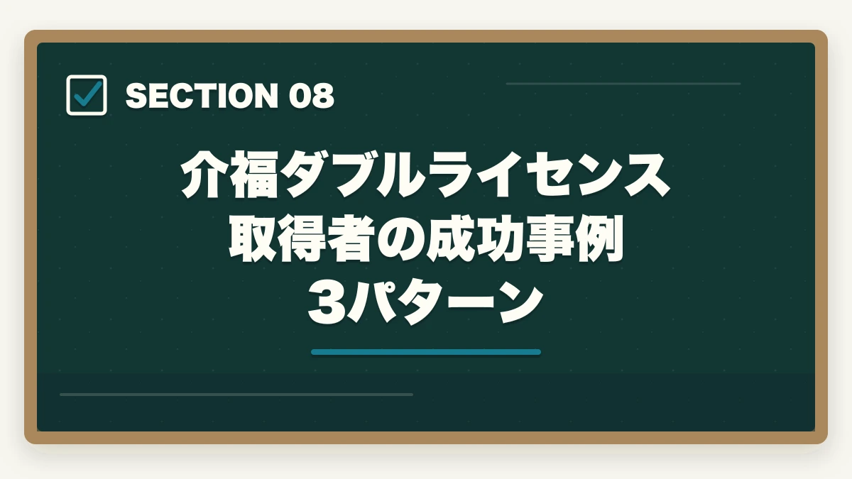 介福ダブルライセンス取得者の成功事例3パターン｜介護福祉士のダブルライセンス完全ガイドの図解
