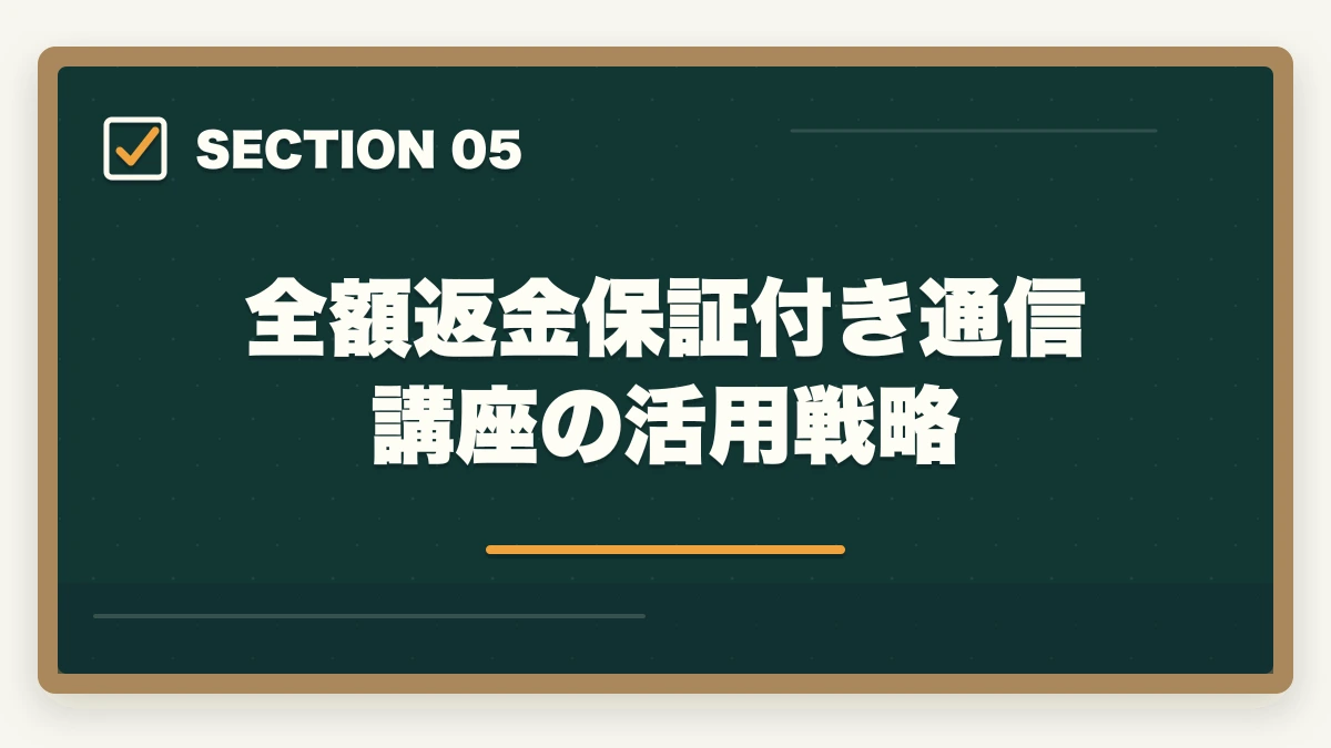 全額返金保証付き通信講座の活用戦略｜社会福祉士に何回も受からない人の通信講座リベンジ戦略|独学の限界を超えて合格をつかむの図解