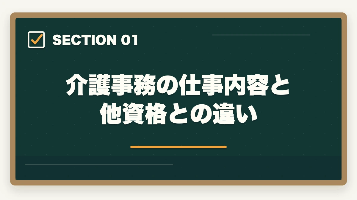 介護事務の仕事内容と他資格との違い｜介護事務の通信講座おすすめ|ケアマネ補助・レセプト業務で活躍する事務職完全ガイドの図解