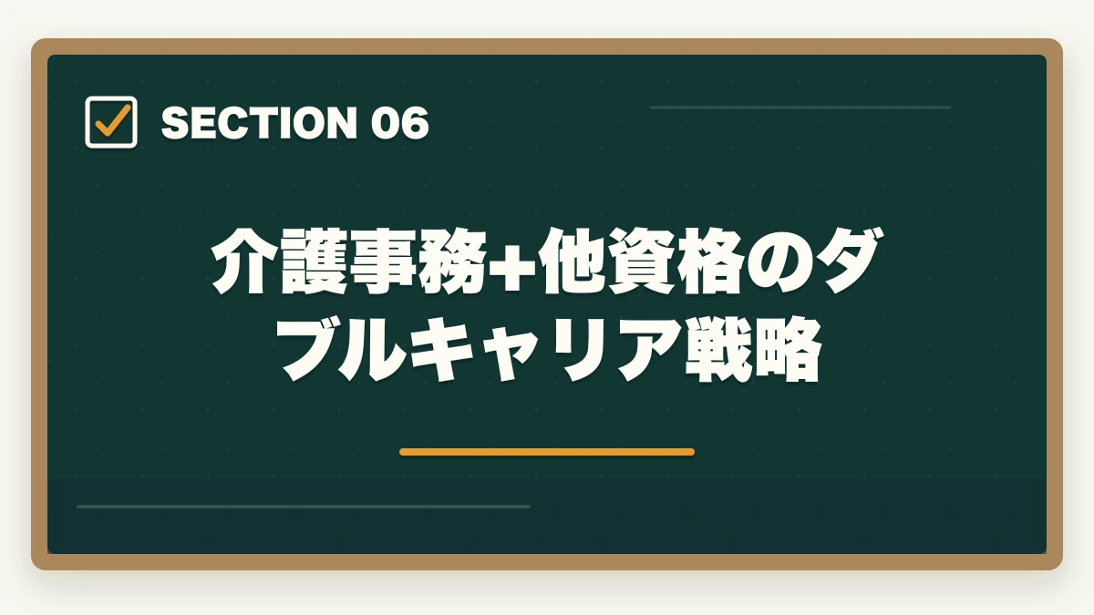 介護事務+他資格のダブルキャリア戦略｜介護事務の通信講座おすすめ|ケアマネ補助・レセプト業務で活躍する事務職完全ガイドの図解