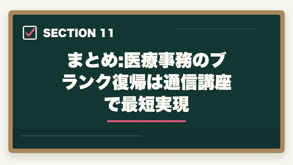 まとめ:医療事務のブランク復帰は通信講座で最短実現｜医療事務のブランク復帰は通信講座が最短ルート|10年離れても再就職できる方法の図解