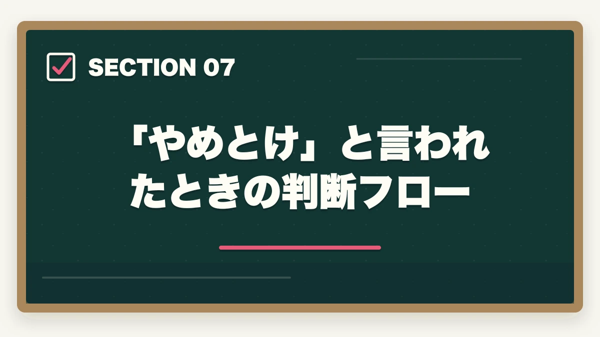 「やめとけ」と言われたときの判断フロー｜医療事務はやめとけと言われる5つの理由と取得すべき人の特徴|通信講座で後悔しない選び方の図解