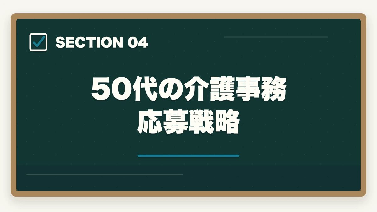 50代の介護事務応募戦略｜介護事務は50代未経験から始められる|セカンドキャリアに最適な5つの理由の図解