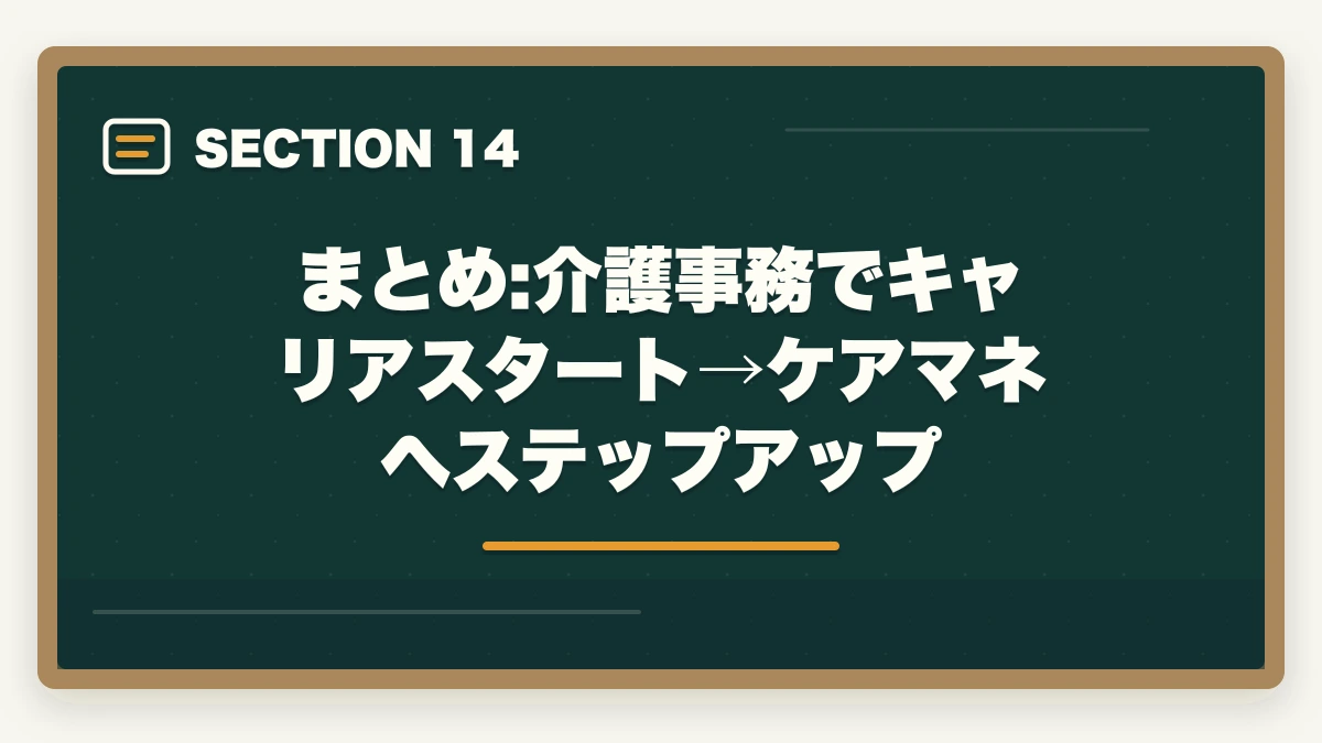 まとめ:介護事務でキャリアスタート→ケアマネへステップアップ｜介護事務とケアマネージャーの違い|難易度・給料・仕事内容を徹底比較してキャリアを選ぶの図解
