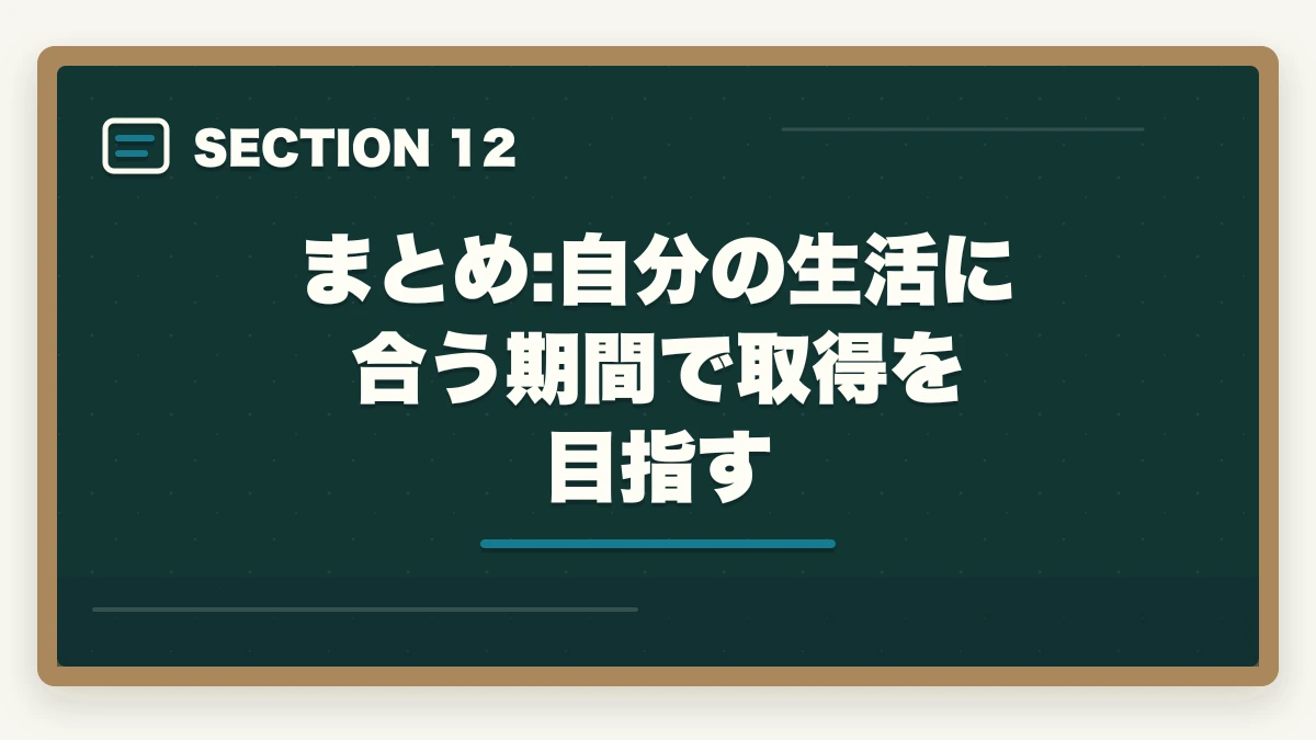 まとめ:自分の生活に合う期間で取得を目指す｜介護事務は何ヶ月で取れる?最短3ヶ月から1年までの期間別合格戦略の図解