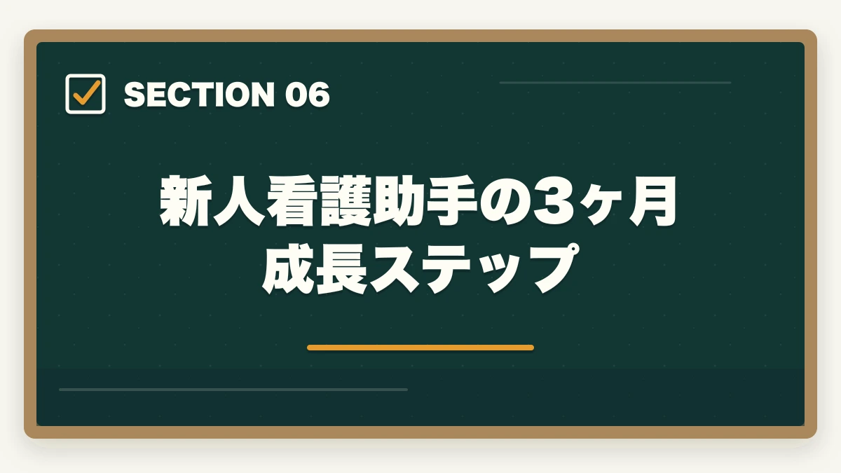 新人看護助手の3ヶ月成長ステップ｜看護助手の仕事内容と1日の流れ|病室清掃から患者ケアまで業務をリアル解説の図解