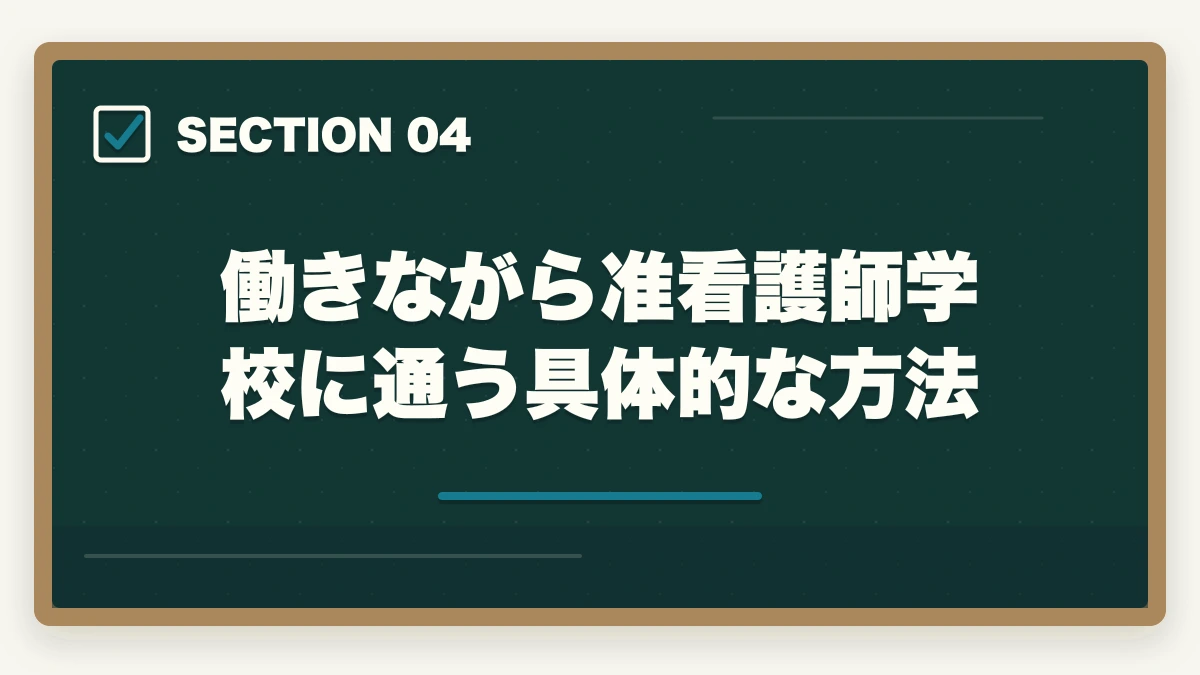 働きながら准看護師学校に通う具体的な方法｜看護助手から准看護師へキャリアアップする方法|働きながら看護師を目指す最短ルートの図解