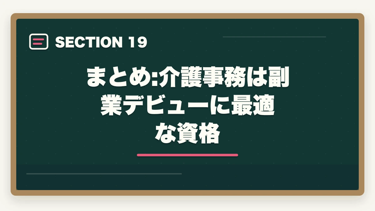 まとめ:介護事務は副業デビューに最適な資格｜介護事務はダブルワーク・副業に最適|本業と両立して月3〜10万円稼ぐ方法の図解