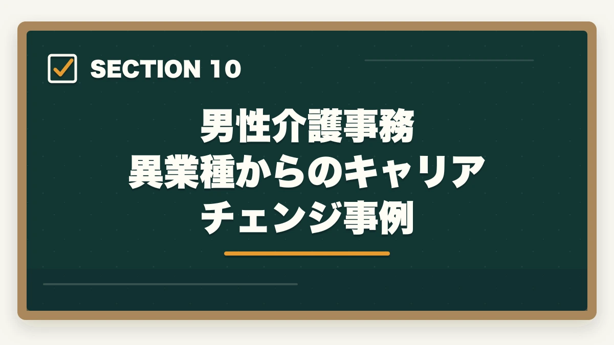 男性介護事務 異業種からのキャリアチェンジ事例｜介護事務は男性でもなれる|管理職候補として活躍する3つの強みと年収アップ術の図解