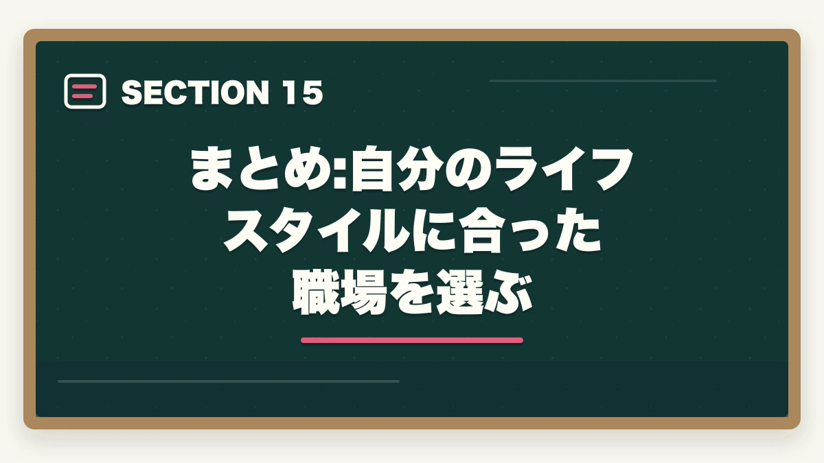 まとめ:自分のライフスタイルに合った職場を選ぶ｜医療事務はクリニックと大病院どっちが良い?5つの軸で徹底比較|職場選び完全ガイドの図解