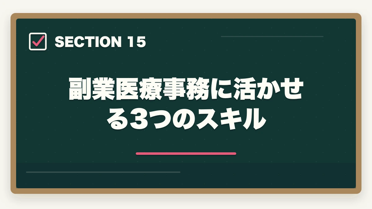 副業医療事務に活かせる3つのスキル｜医療事務はダブルワーク・副業に最適|本業と両立して月3〜10万円稼ぐ完全ガイドの図解