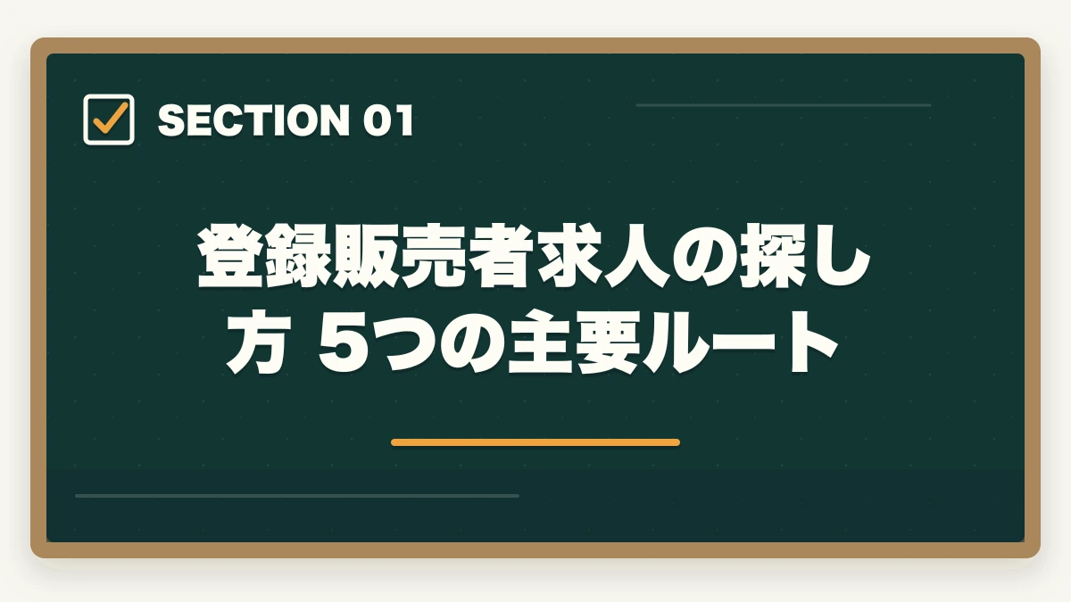 登録販売者求人の探し方 5つの主要ルート｜登録販売者求人の探し方完全ガイド|優良求人を効率的に見つける5つのルートの図解