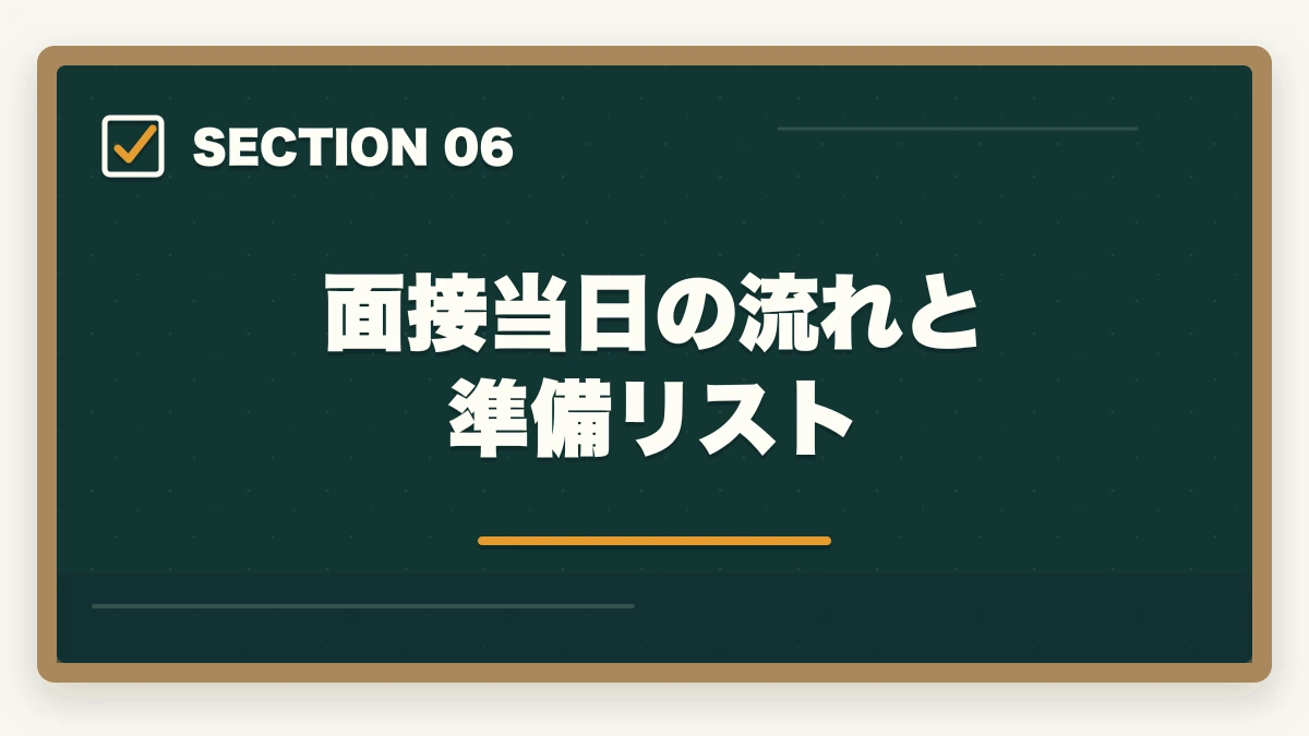 面接当日の流れと準備リスト｜登録販売者面接で必ず聞かれる7つの質問と回答例|未経験OKの面接対策完全ガイドの図解