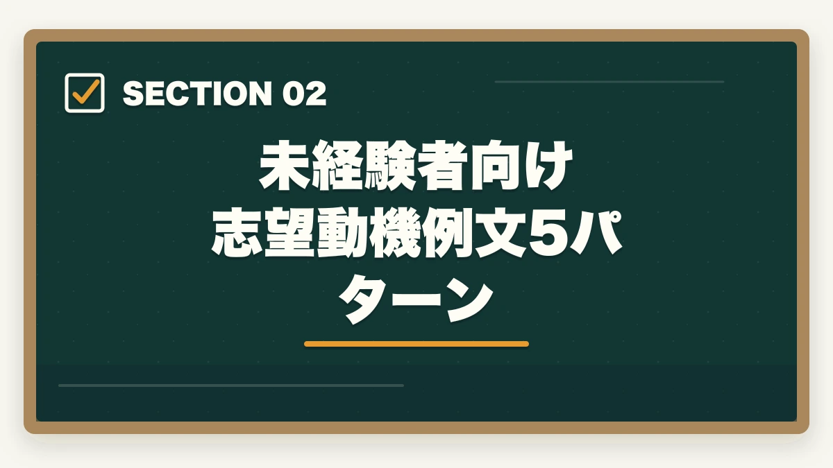 未経験者向け 志望動機例文5パターン｜医療事務の履歴書・志望動機の書き方完全ガイド|未経験でも書類選考を通過する5つのコツの図解