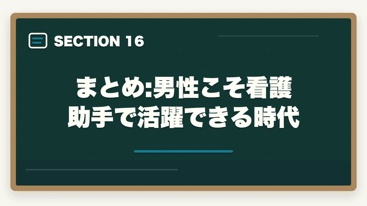 まとめ:男性こそ看護助手で活躍できる時代｜看護助手は男性でも活躍できる|管理職候補と高時給夜勤を狙う3つの強みの図解