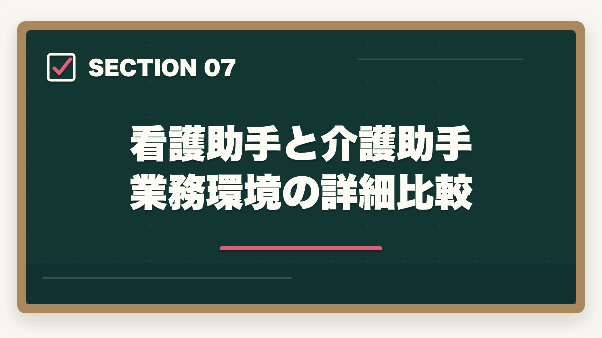 看護助手と介護助手 業務環境の詳細比較｜看護助手と介護助手の違い完全ガイド|仕事内容・勤務先・年収・キャリアを徹底比較の図解
