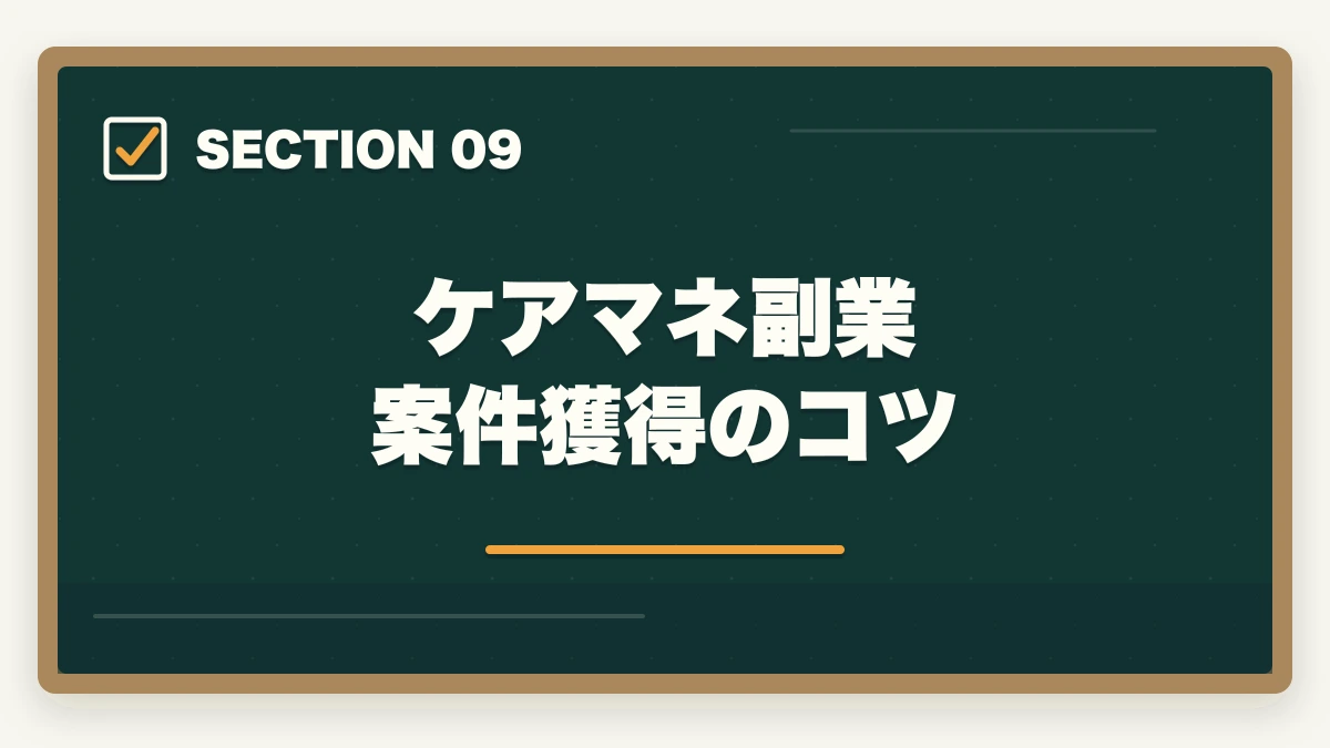 ケアマネ副業 案件獲得のコツ｜ケアマネジャーはダブルワーク・副業に最適|本業と両立して月5〜10万円稼ぐ完全ガイドの図解