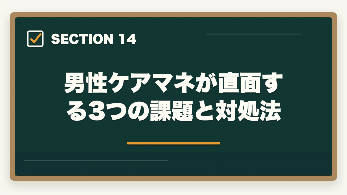 男性ケアマネが直面する3つの課題と対処法｜ケアマネジャーは男性でも活躍できる|管理職候補と独立開業を狙う3つの強みの図解