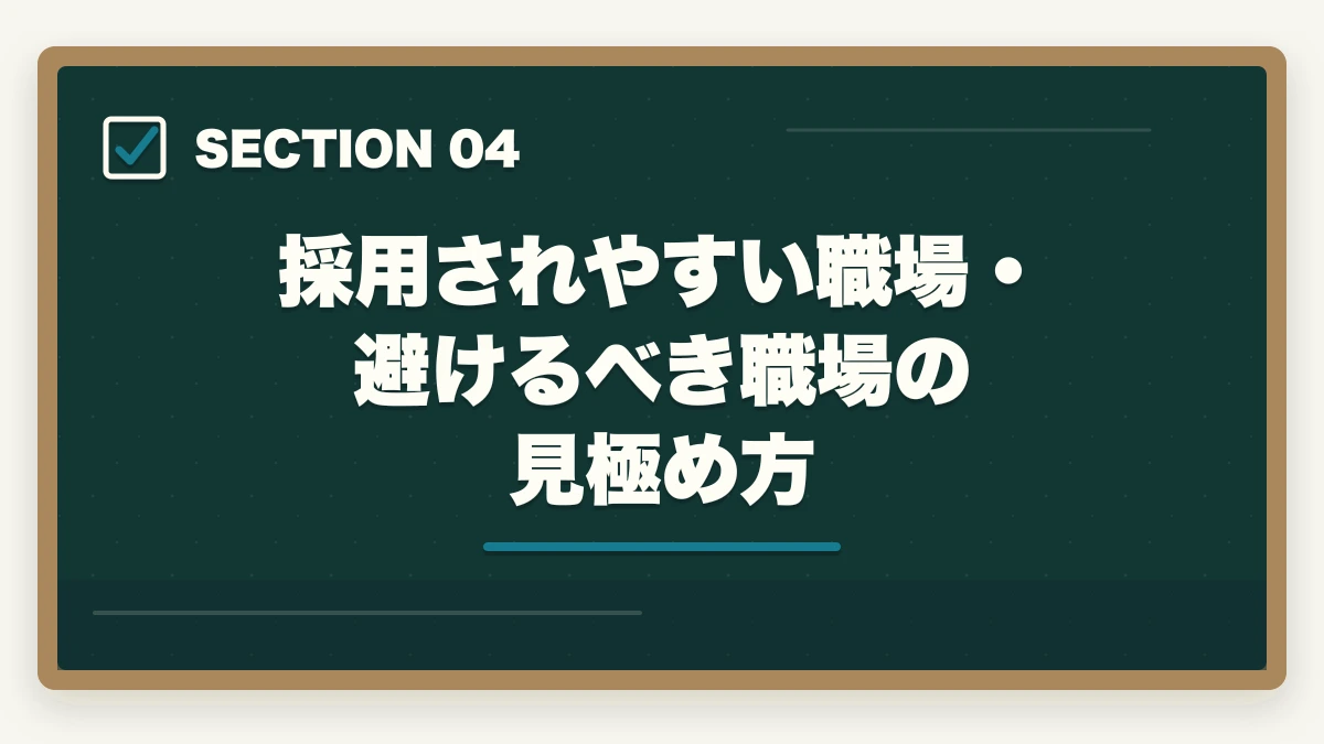 採用されやすい職場・避けるべき職場の見極め方｜50代シニアの再就職にケアマネジャー|未経験から70歳まで現役で働く完全ロードマップの図解