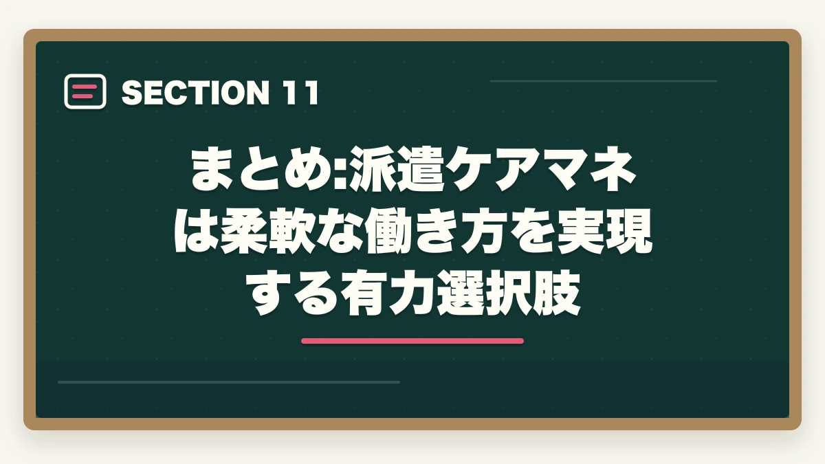 まとめ:派遣ケアマネは柔軟な働き方を実現する有力選択肢｜ケアマネジャーの派遣勤務完全ガイド|時給1,800円〜の高単価で柔軟に働く方法の図解